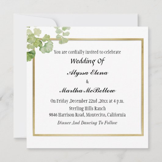 Greenery Waterverf Lesbian Wedding Kaart (Voorkant)