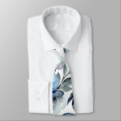 Greenery Waterverf Navy Blue Floral Patten Stropdas (Gebonden)