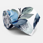 Greenery Waterverf Navy Blue Floral Patten Stropdas (Opgerold)