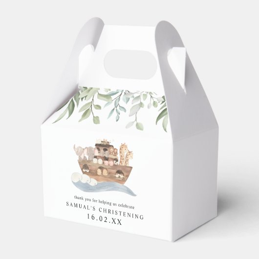 Greenery Waterverf Noah's Ark Christening Bedankdoosjes (Voorkant Zijde)