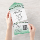Greenery Waterverf QR-code alles in één uitnodigin All In One Uitnodiging (Afscheurbaar)