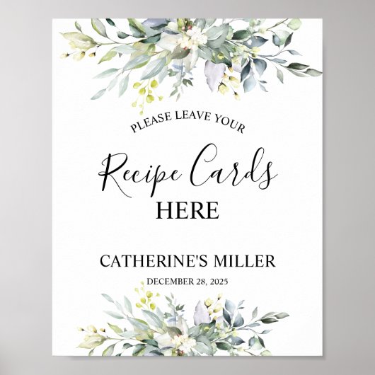 Greenery Waterverf Recept Kaarten Vrijgezellenfees Poster (Voorkant)