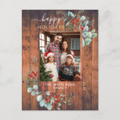 Greenery Waterverf Rustic Cherry Wood Feestdagenkaart (Voorkant)