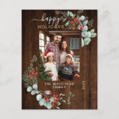 Greenery Waterverf Rustic Dark Wood Feestdagenkaart (Voorkant)