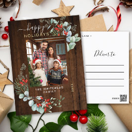 Greenery Waterverf Rustic Dark Wood Feestdagenkaart