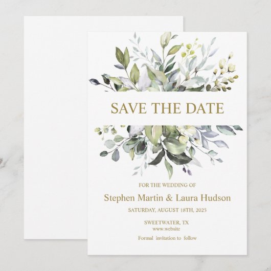 Greenery Waterverf Save the Date Invitation Feestdagenkaart (Voorkant / Achterkant)