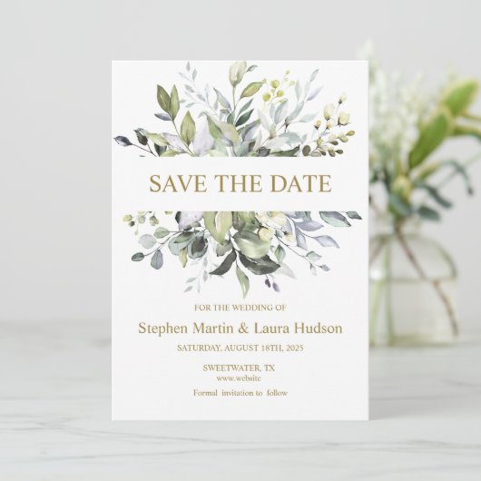 Greenery Waterverf Save the Date Invitation Feestdagenkaart (Staand voorkant)