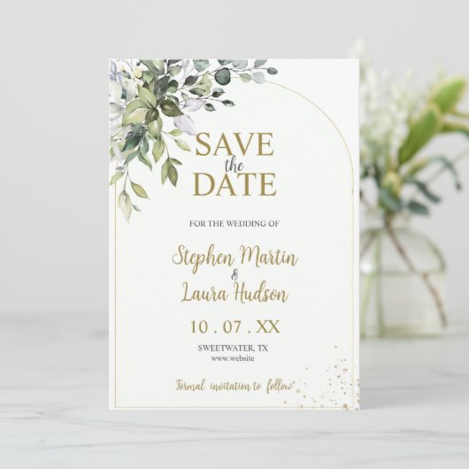 Greenery Waterverf Save the Date Invitation Kaart (Staand voorkant)
