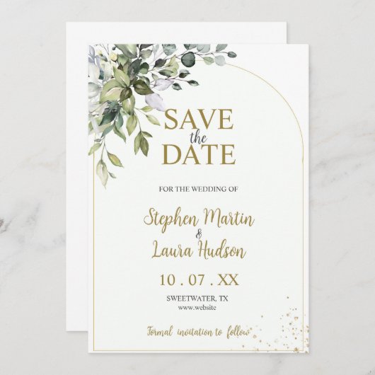 Greenery Waterverf Save the Date Invitation Kaart (Voorkant / Achterkant)