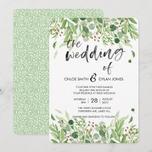 Greenery Waterverf Summer Wedding-uitnodiging Kaart