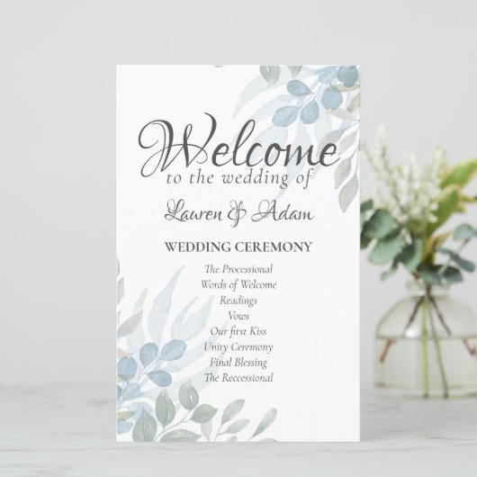 Greenery Waterverf Wedding Ceremony Program (Staand voorkant)