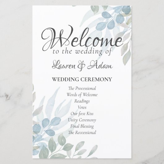 Greenery Waterverf Wedding Ceremony Program (Voorkant)