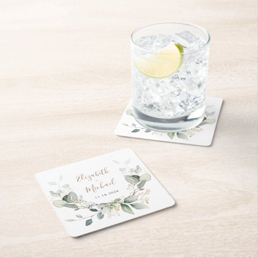 Greenery Waterverf Wedding Kartonnen Onderzetters (Insitu)