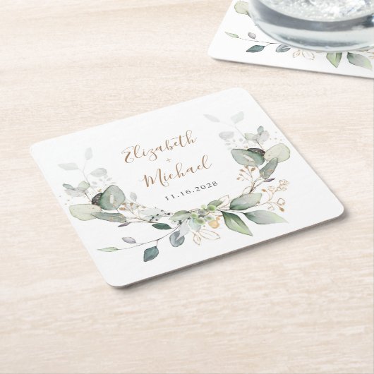 Greenery Waterverf Wedding Kartonnen Onderzetters (Schuin)