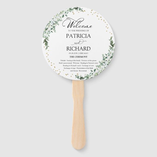 Greenery Waterverf Wedding Program Hand Fan Handwaaier (Voorkant)