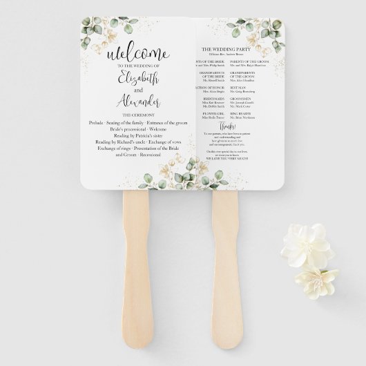 Greenery Waterverf Wedding Program Hand Fan Handwaaier (Voorkant en achterkant)