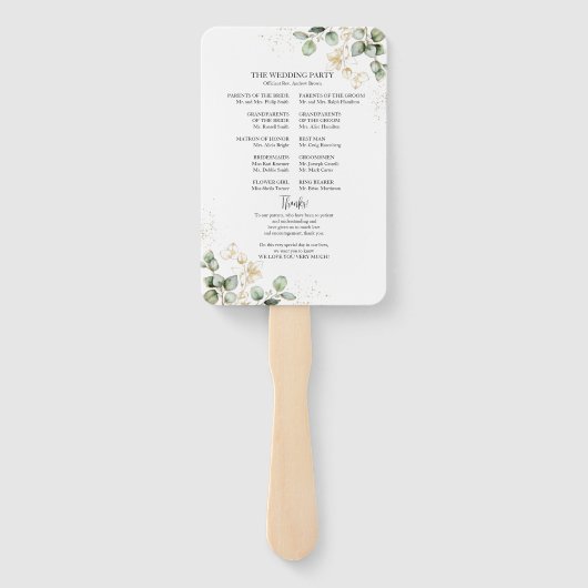 Greenery Waterverf Wedding Program Hand Fan Handwaaier (Achterkant)