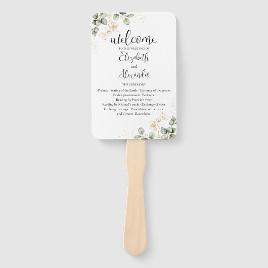 Greenery Waterverf Wedding Program Hand Fan Handwaaier (Voorkant)