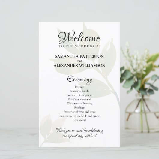 Greenery Waterverf Wedding Programme Papier (Staand voorkant)