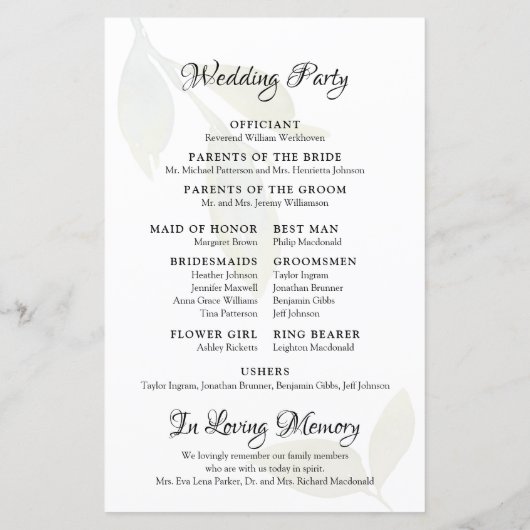 Greenery Waterverf Wedding Programme Papier (Achterkant)