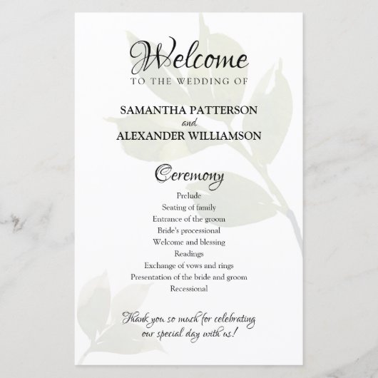 Greenery Waterverf Wedding Programme Papier (Voorkant)