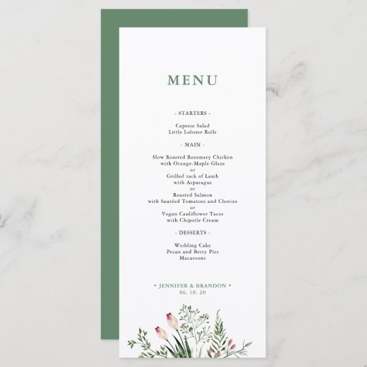 Greenery Waterverf Wedding Reception Menu Kaart (Voorkant / Achterkant)