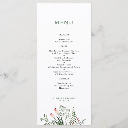 Greenery Waterverf Wedding Reception Menu Kaart (Voorkant)