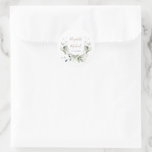 Greenery Waterverf Wedding Ronde Sticker (Tas)