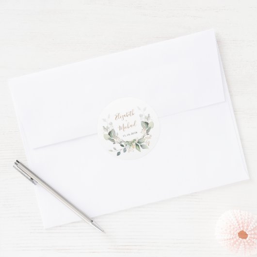 Greenery Waterverf Wedding Ronde Sticker (Envelop)