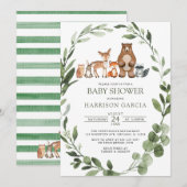 Greenery Waterverf Woodland Animals Baby shower Kaart (Voorkant / Achterkant)