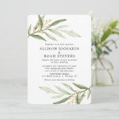 Greenery waterverven groene goudbladeren bruiloft kaart (Staand voorkant)