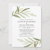 Greenery waterverven groene goudbladeren bruiloft kaart (Voorkant)