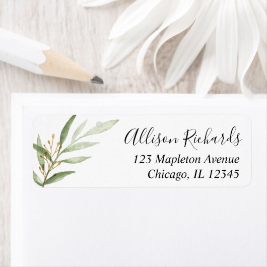 Greenery waterverven groene goudbladeren etiket (Insitu)