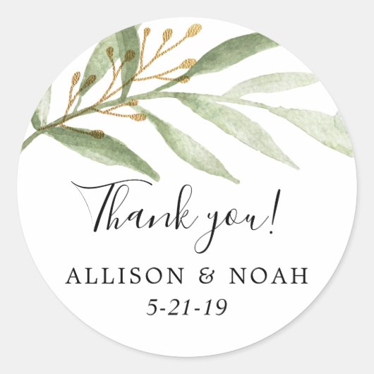 Greenery waterverven groene goudbladeren voor ronde sticker (Voorkant)