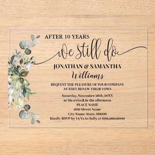 Greenery We doen nog steeds Jubileum Acryl Uitnodigingen (Voorkant)