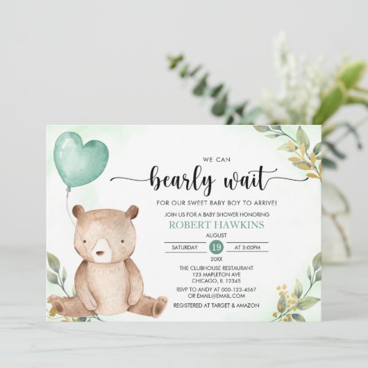 Greenery we kunnen wachten op Teddy Bear Baby show Kaart (Staand voorkant)