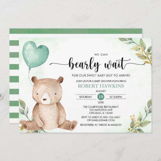 Greenery we kunnen wachten op Teddy Bear Baby show Kaart (Voorkant / Achterkant)