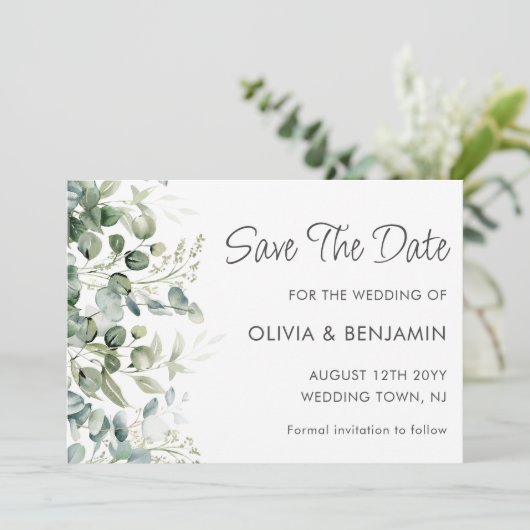 Greenery | Weddenschap Opslaan Datum Kaart (Staand voorkant)