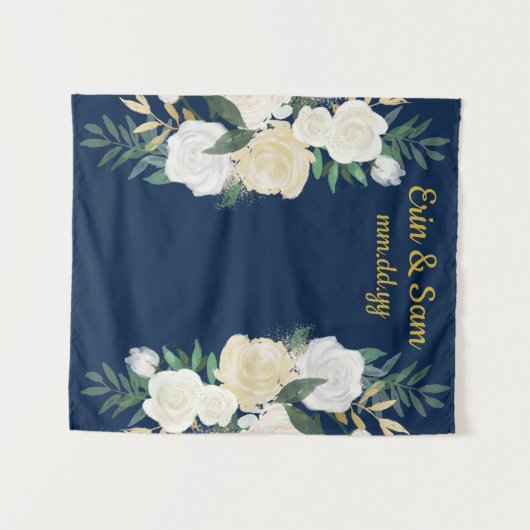 Greenery Wedding Backdrop Gold Navy Foto Booth Wandkleed (Voorkant (horizontaal))