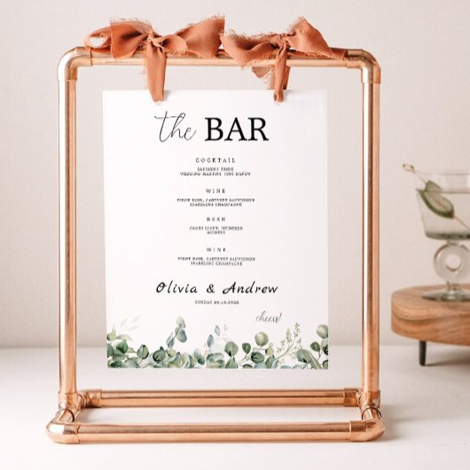 Greenery Wedding Bar Menu Sign Sjabloon Poster