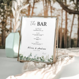 Greenery Wedding Bar Menu Sign Sjabloon Poster