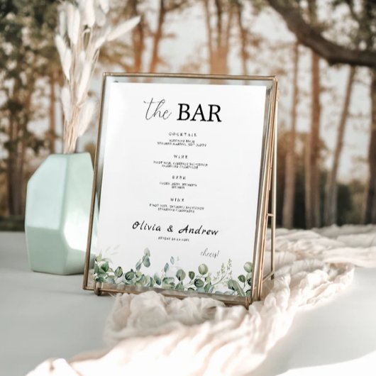 Greenery Wedding Bar Menu Sign Sjabloon Poster