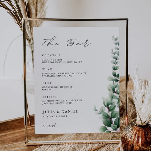 Greenery Wedding Bar Menu Sign Sjabloon Poster