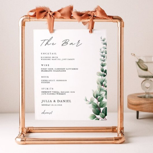 Greenery Wedding Bar Menu Sign Sjabloon Poster