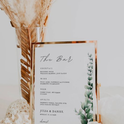 Greenery Wedding Bar Menu Sign Sjabloon Poster