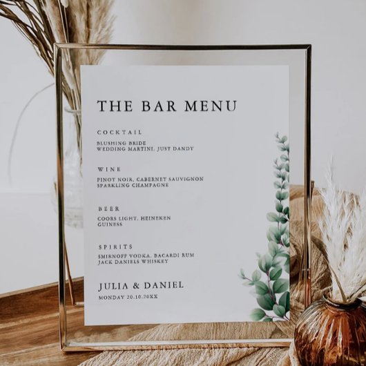 Greenery Wedding Bar Menu Sign Sjabloon Poster