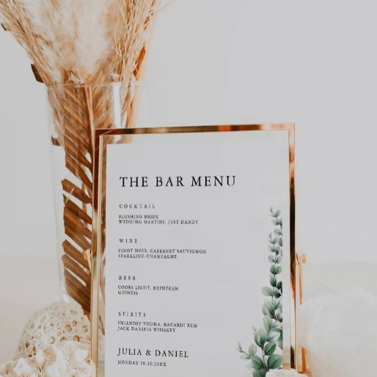Greenery Wedding Bar Menu Sign Sjabloon Poster