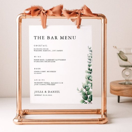 Greenery Wedding Bar Menu Sign Sjabloon Poster
