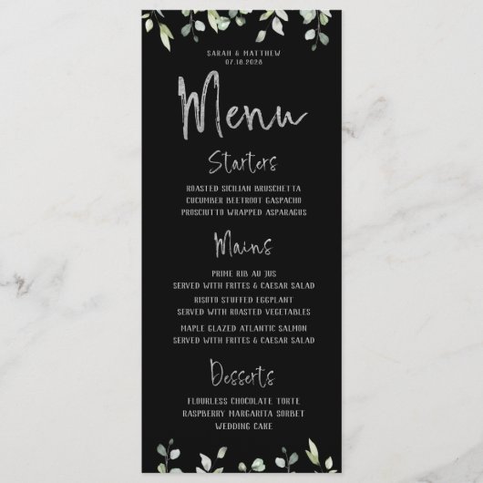 Greenery Wedding Black & Silver Calligraphy Menu (Voorkant)