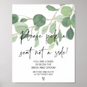 Greenery Wedding Ceremony Pick a Seat Not a Side Poster (Voorkant)